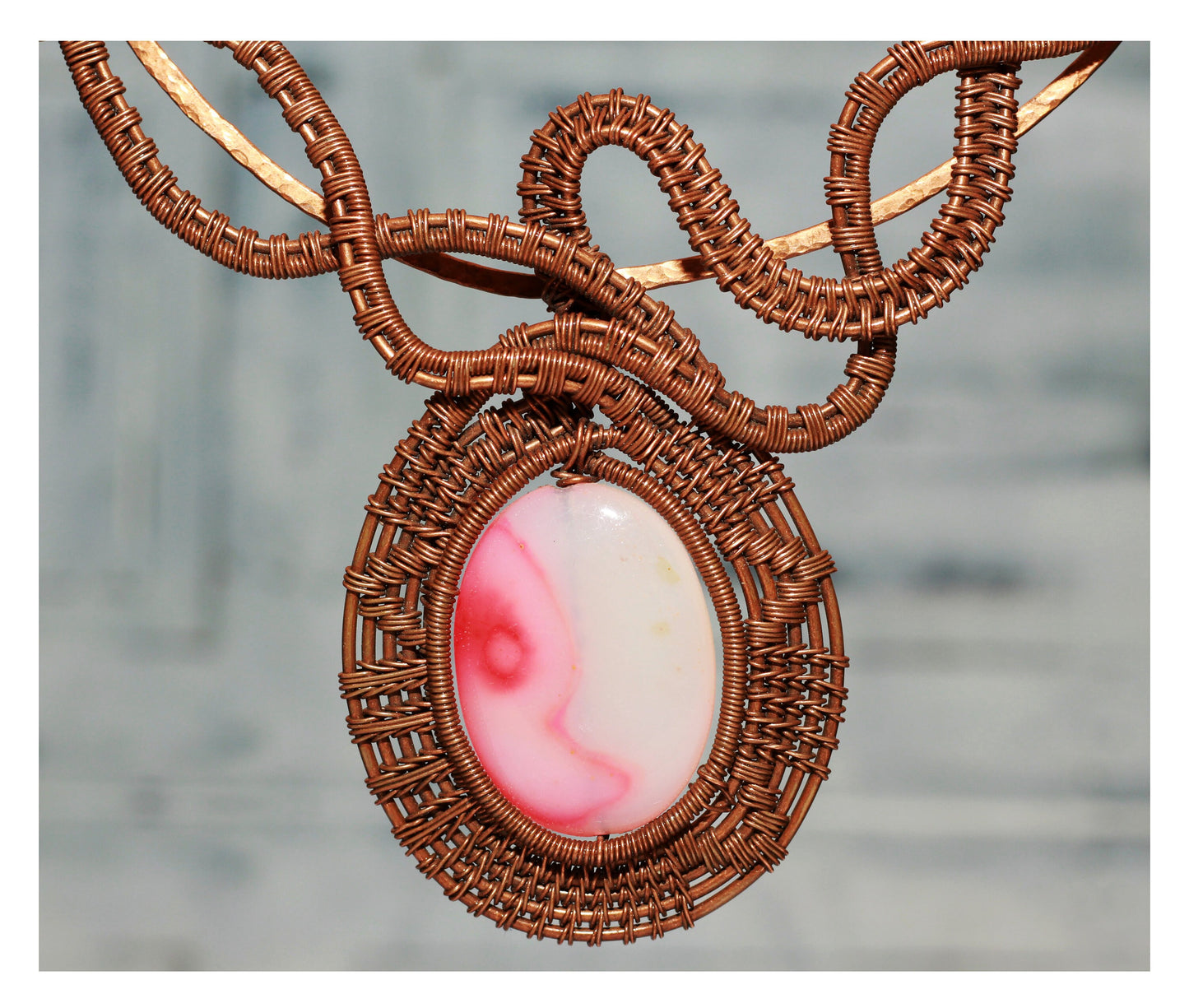 Wirewrapped Pink Agate Pendant Statement Necklace - Fantasy Bib Statement Necklace - Games of Thrones and Lord of the Rings Inspired