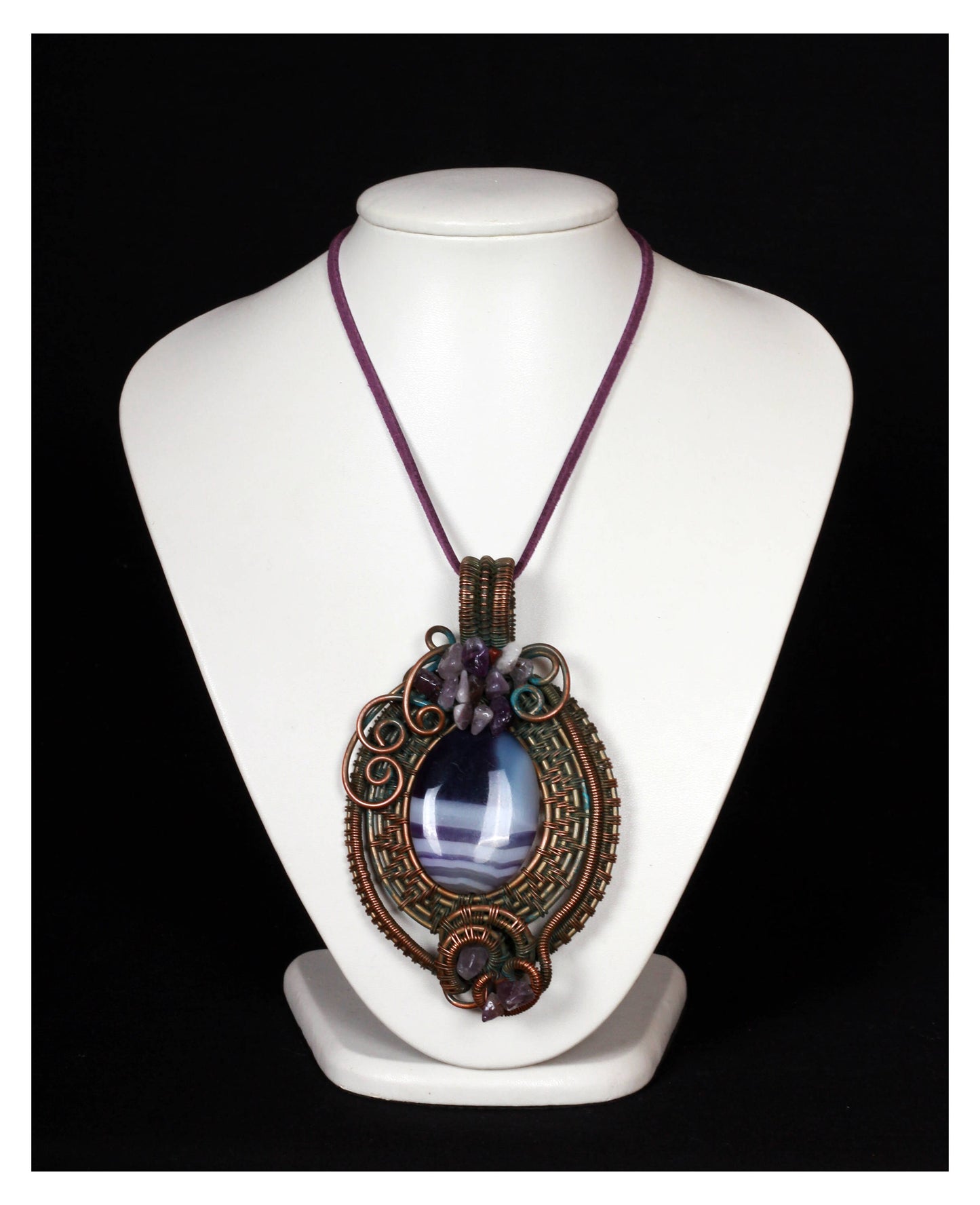 Wire-Wrapped Black Agate Pendant Large Oval Statement Necklace Handcrafted in Armenia