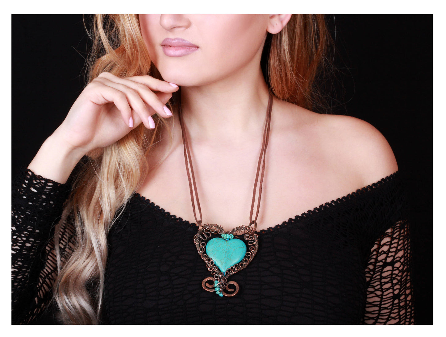 Heart Filigree Pendant - Turquoise Wirewrapped Romantic Jewelry for Valentines Anniversary or Armenian Gifts