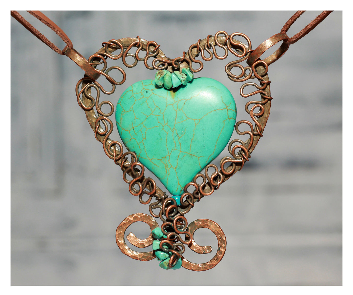 Heart Filigree Pendant - Turquoise Wirewrapped Romantic Jewelry for Valentines Anniversary or Armenian Gifts