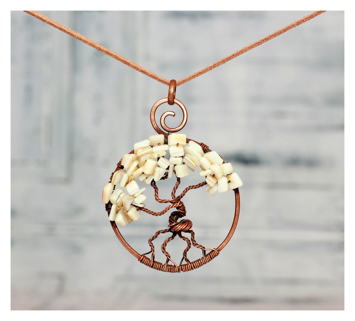 Tree of Life Pendant, Sea Shell, Spring Summer Necklace, Boho Pendant, Mother's Day Gift, Armenian Gift, White Pendant, Spring Blossom