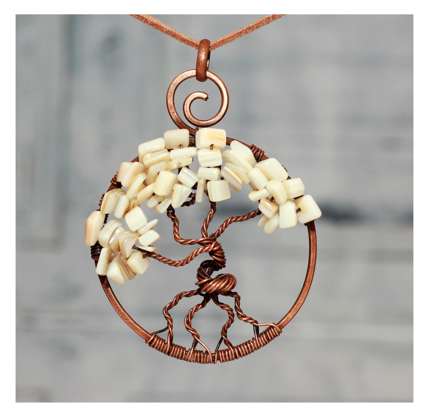 Tree of Life Pendant, Sea Shell, Spring Summer Necklace, Boho Pendant, Mother's Day Gift, Armenian Gift, White Pendant, Spring Blossom
