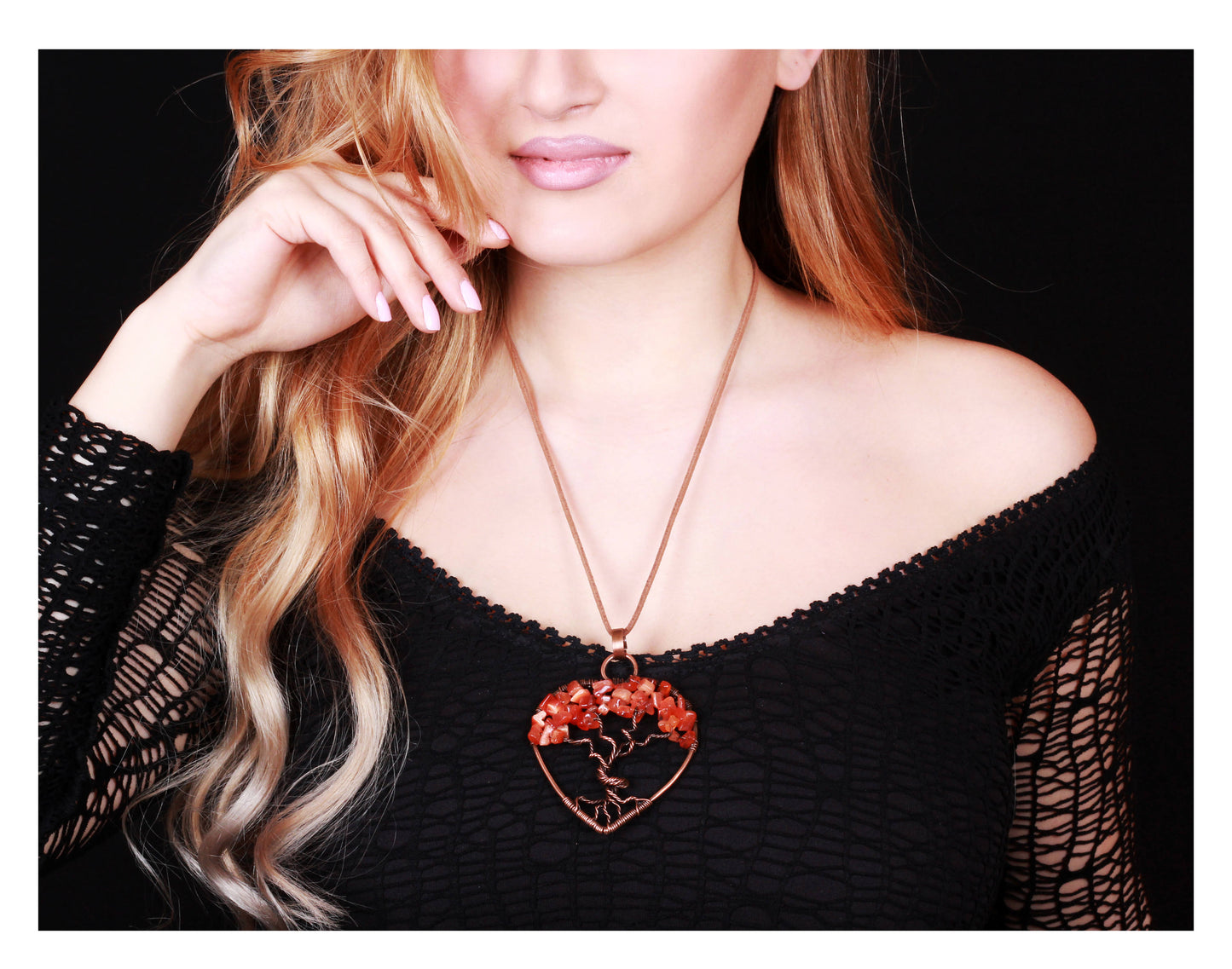 Tree of Life Pendant, Heart Necklace, Tree of Life Necklace, Orange Necklace, Fall Fashion, Autumn Fashion, Agate Pendant, Armenian Gift,