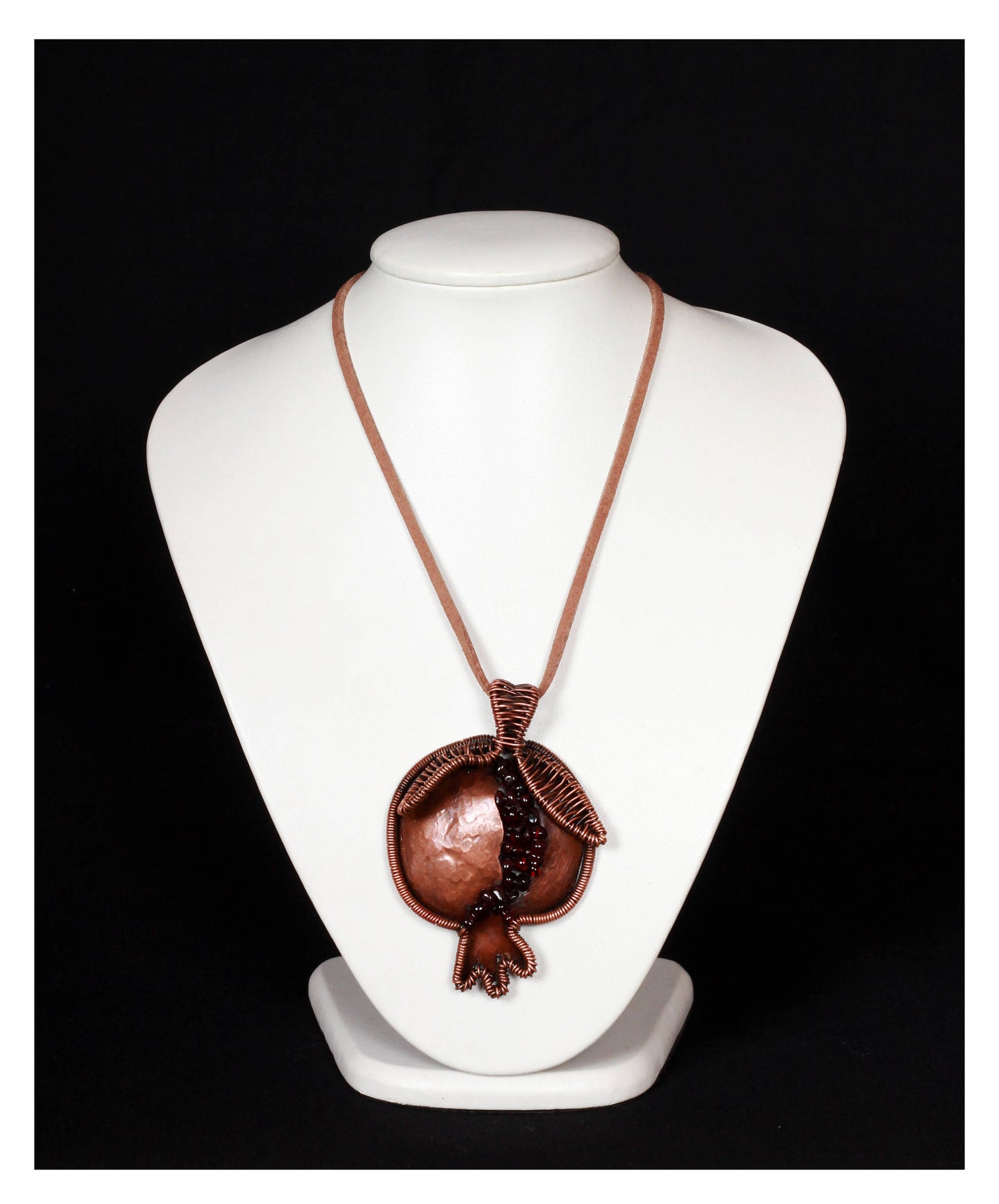 Armenian Pomegranate Necklace: Burgundy Wirewrap Pendant with Garnet Seed, Symbolic Jewelry Inspired by Armenian Culture and Tradition