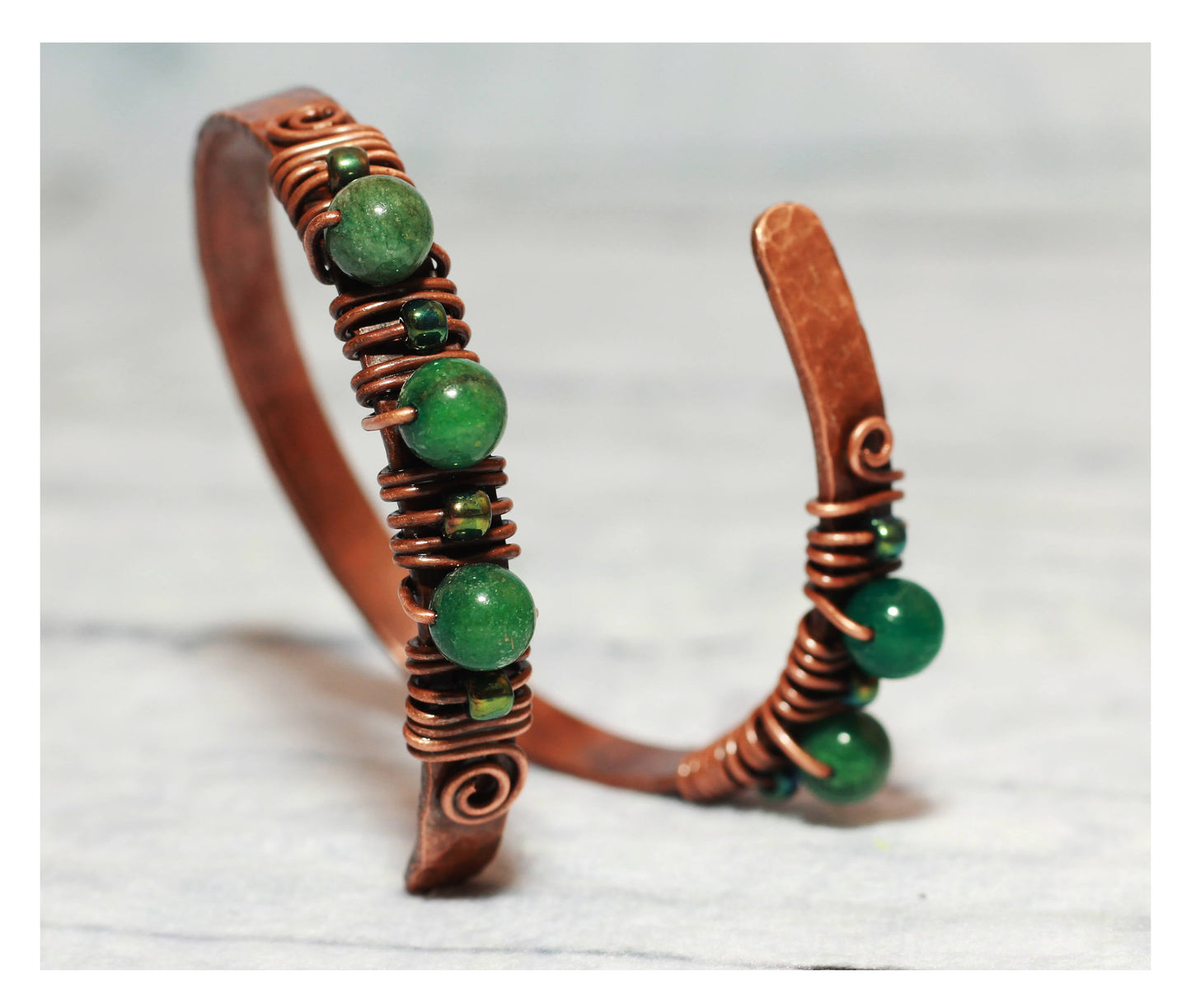 Nephrite Wire-Wrapped Woven Statement Bracelet - Armenian Handmade Gift for Her - Color Options - Artisan Jewelry - Boho Chic Accessory