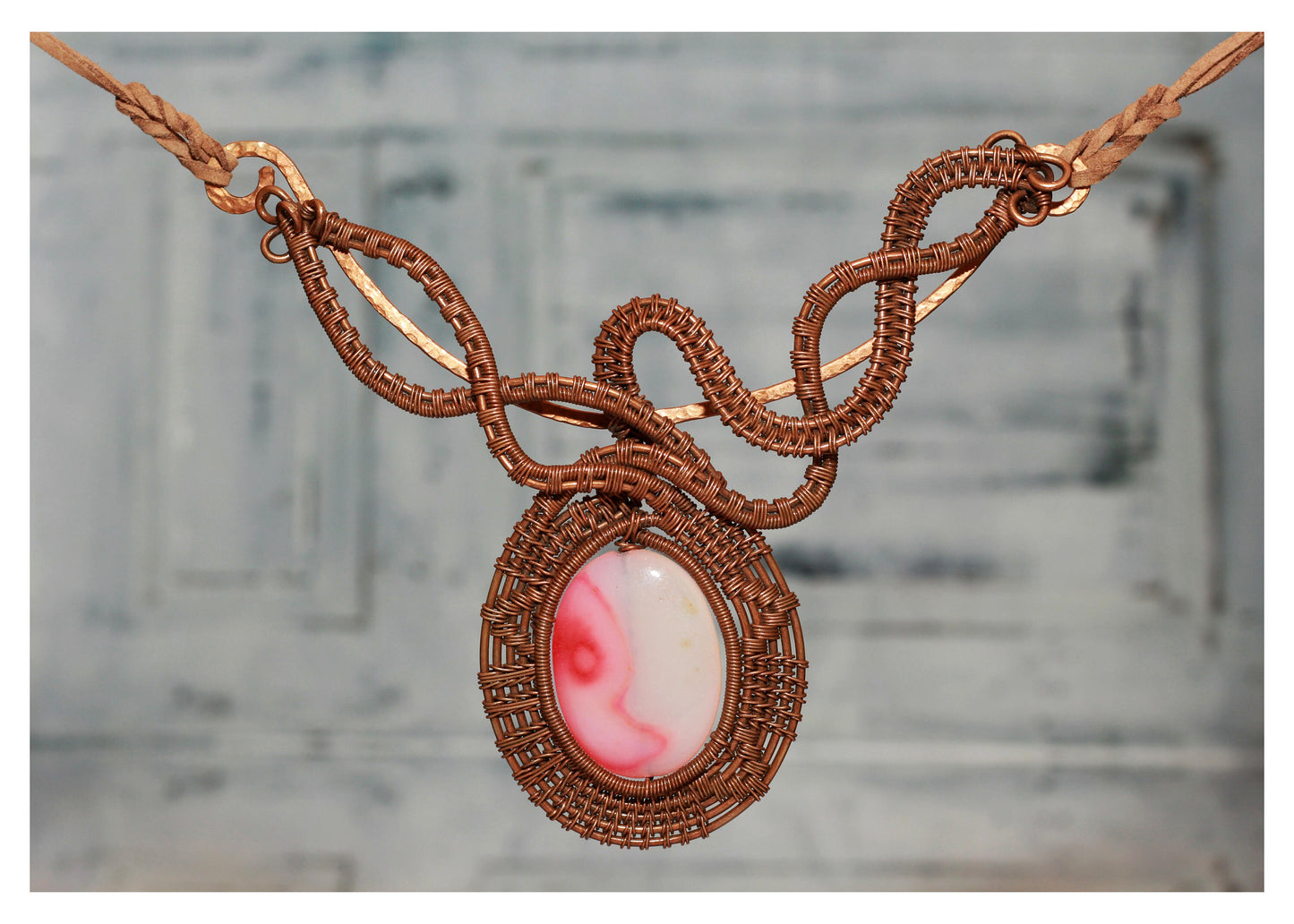 Wirewrapped Pink Agate Pendant Statement Necklace - Fantasy Bib Statement Necklace - Games of Thrones and Lord of the Rings Inspired