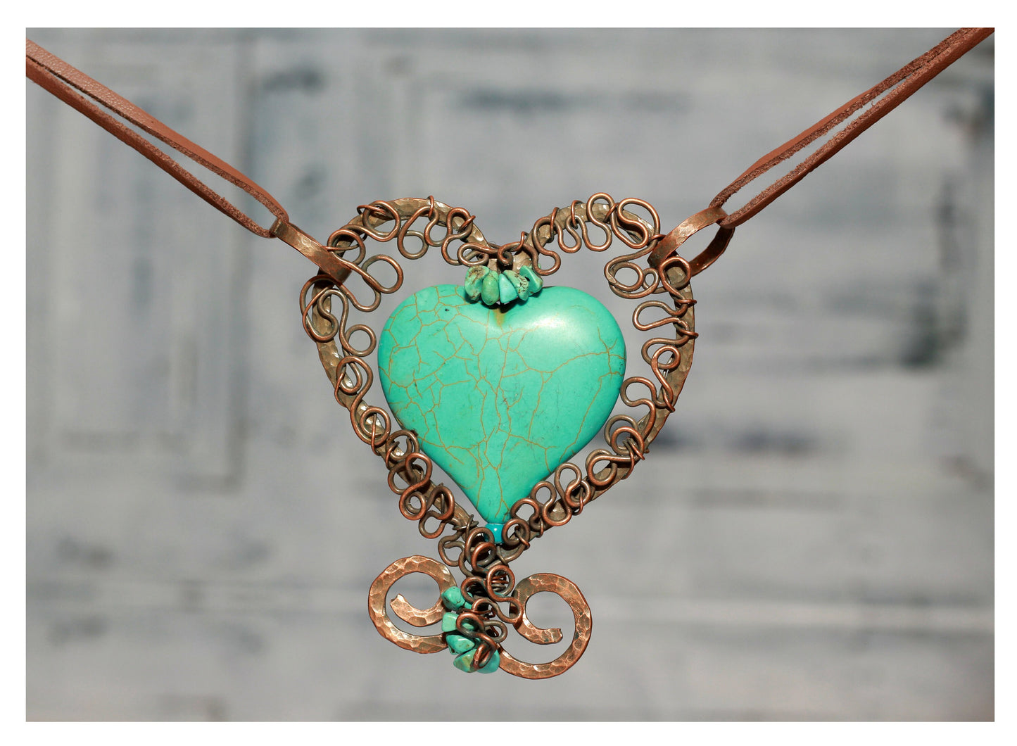 Heart Filigree Pendant - Turquoise Wirewrapped Romantic Jewelry for Valentines Anniversary or Armenian Gifts