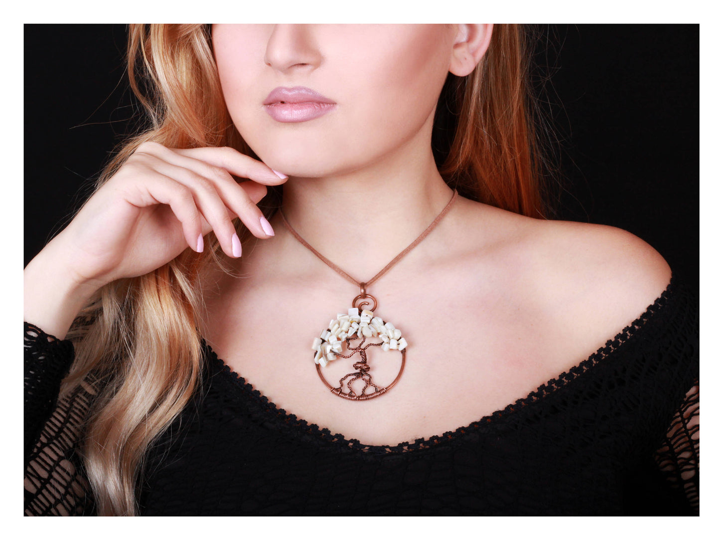 Tree of Life Pendant, Sea Shell, Spring Summer Necklace, Boho Pendant, Mother's Day Gift, Armenian Gift, White Pendant, Spring Blossom