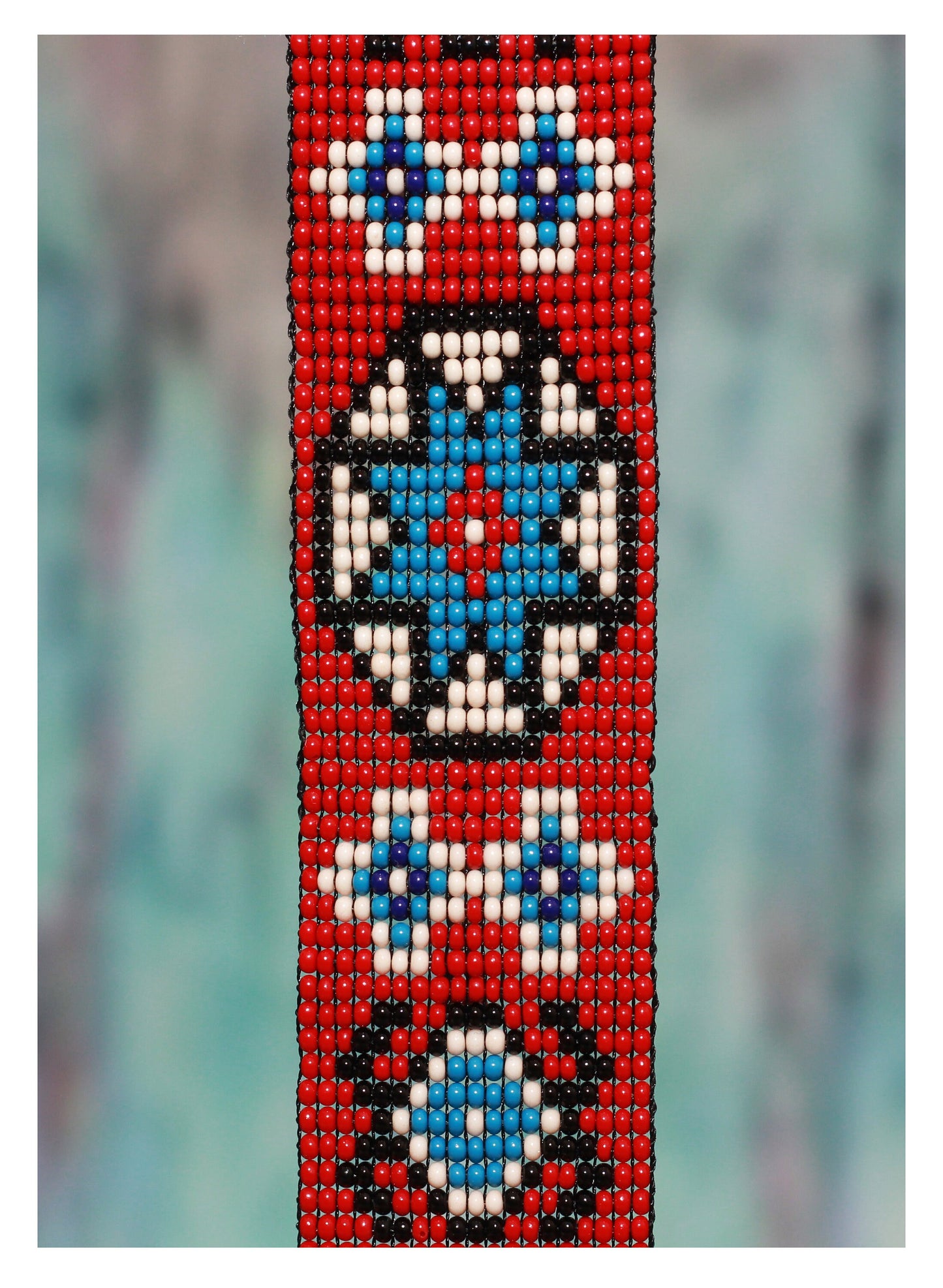 Red Blue Abstract Beaded Cuff Bracelet - Statement Jewelry - Gift for Her
