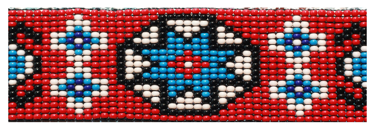 Red Blue Abstract Beaded Cuff Bracelet - Statement Jewelry - Gift for Her