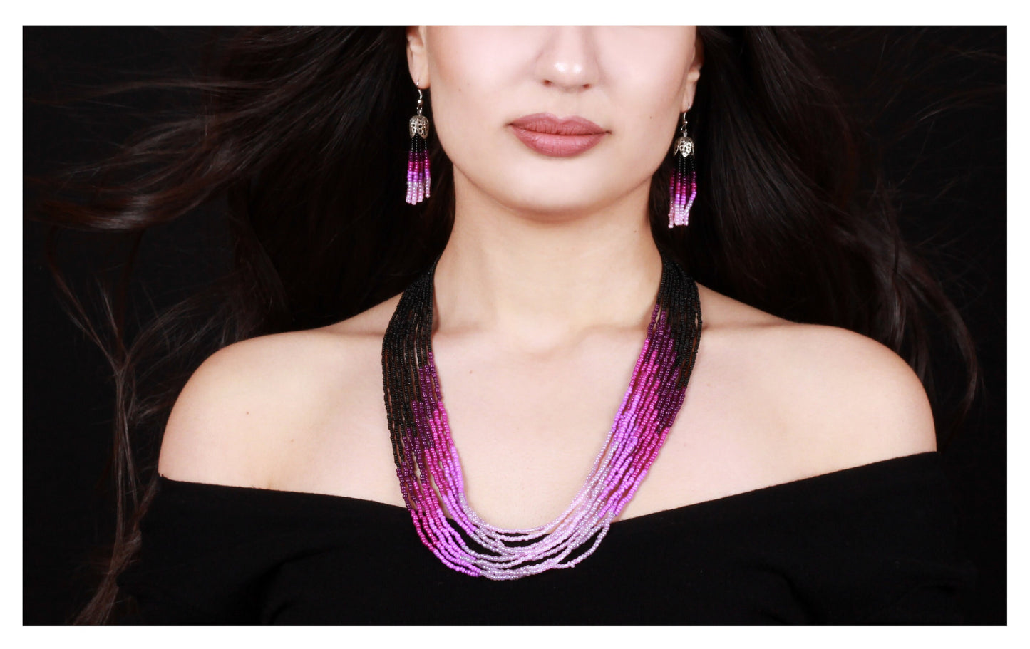 Multistrand Beaded Necklace And Dangle Earrings Jewelry Set - Elegant, Versatile, and Perfect for Any Occasion