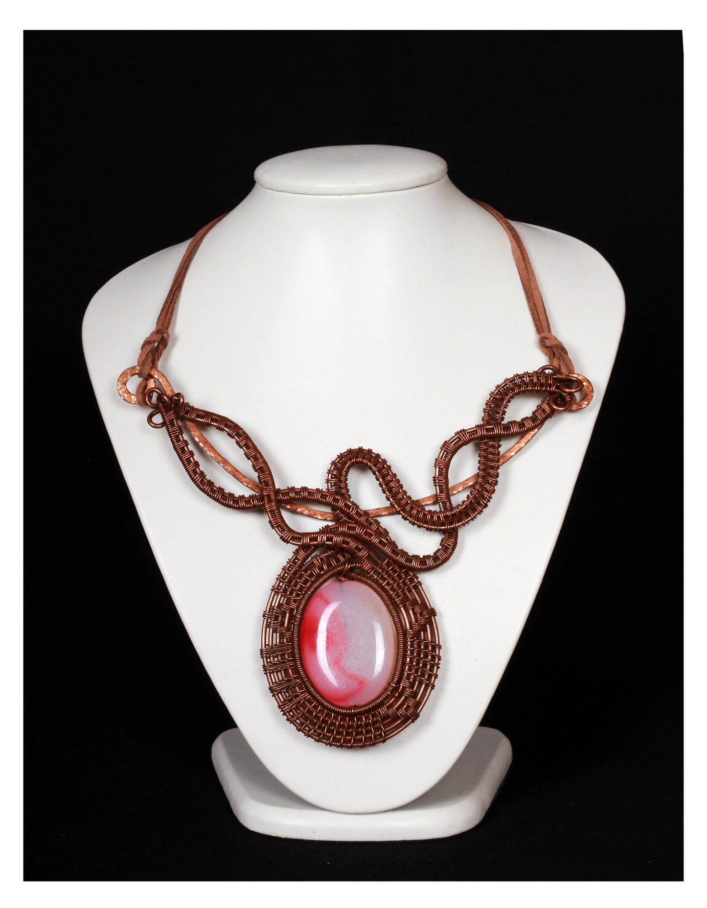 Wirewrapped Pink Agate Pendant Statement Necklace - Fantasy Bib Statement Necklace - Games of Thrones and Lord of the Rings Inspired