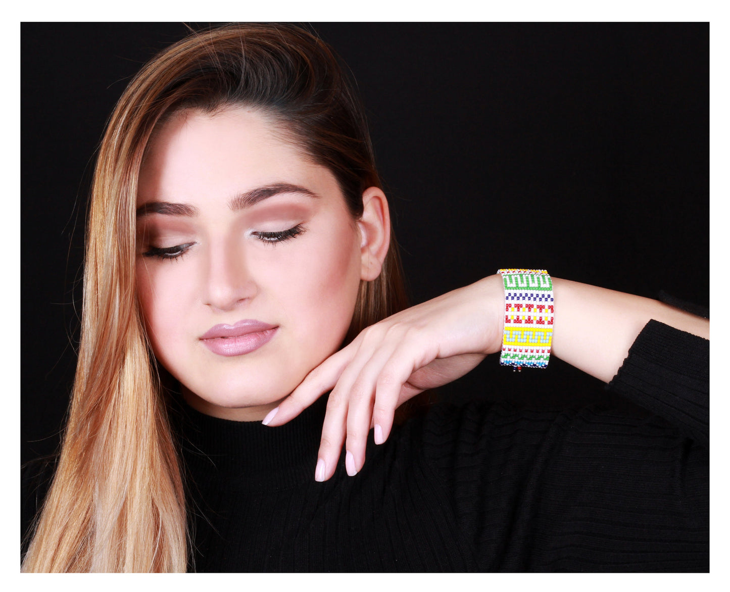 Colorful Beaded Cuff Bracelet - Statement Jewelry for Her - Handmade Gift - Colorful Boho Bracelet