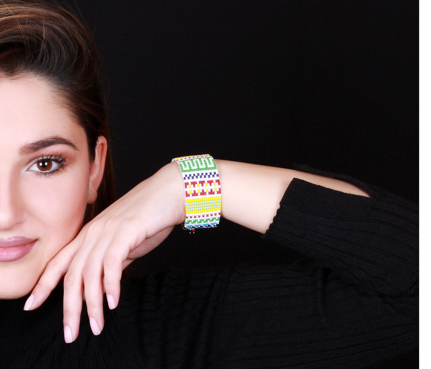 Colorful Beaded Cuff Bracelet - Statement Jewelry for Her - Handmade Gift - Colorful Boho Bracelet