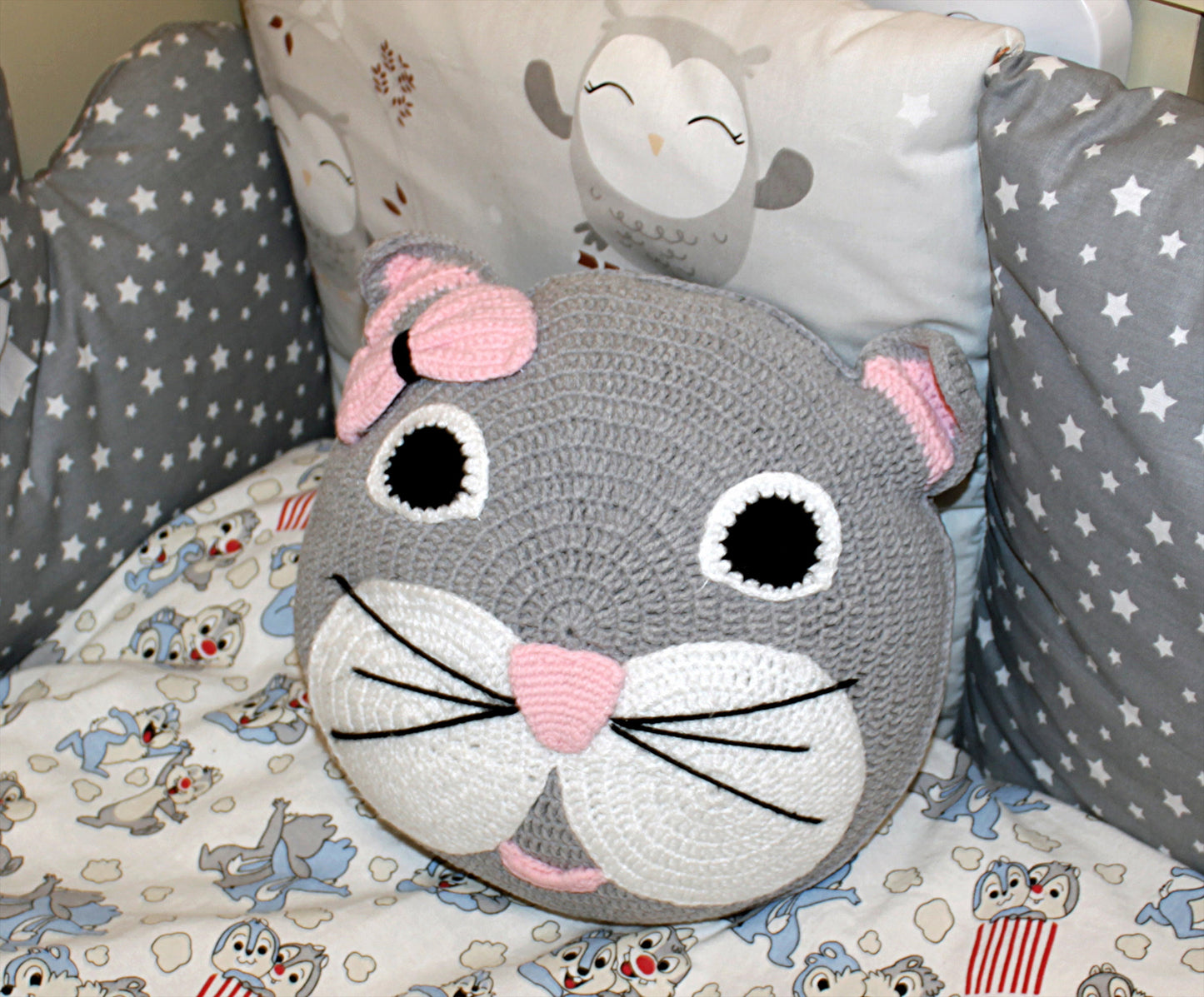 Handmade Cat Lover Gift Armenian Crochet Pillow for Nursery or Home Decor