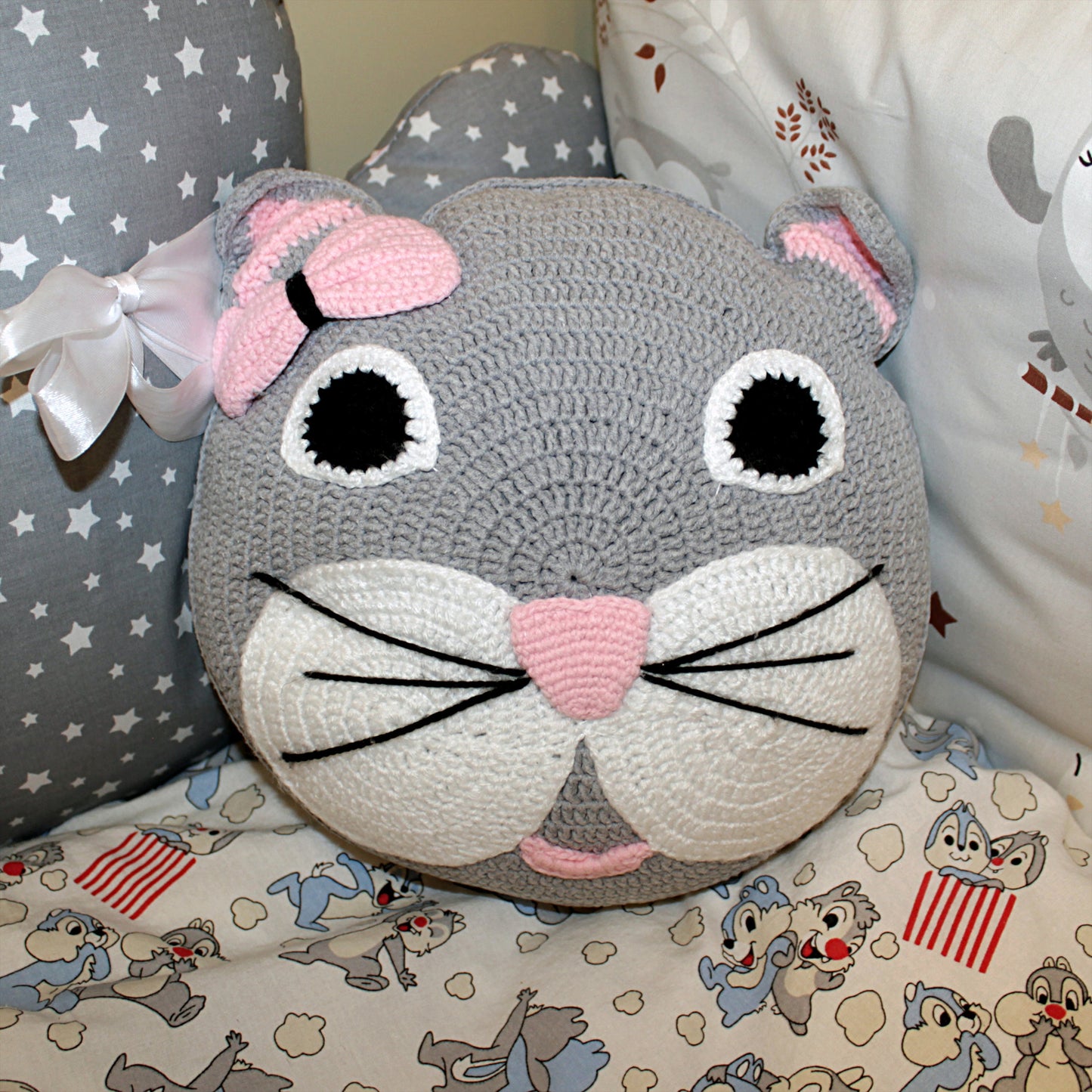 Handmade Cat Lover Gift Armenian Crochet Pillow for Nursery or Home Decor