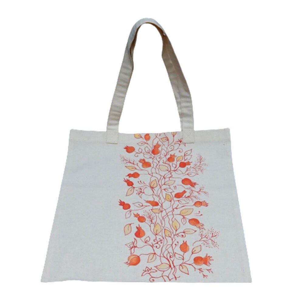 Handpainted Tote Bag - Flowers, Pomegranate, Spring Wreath - Farmers Market - Grocery Bag - Armenian Gift - Eco-friendly Canvas Shopping Bag