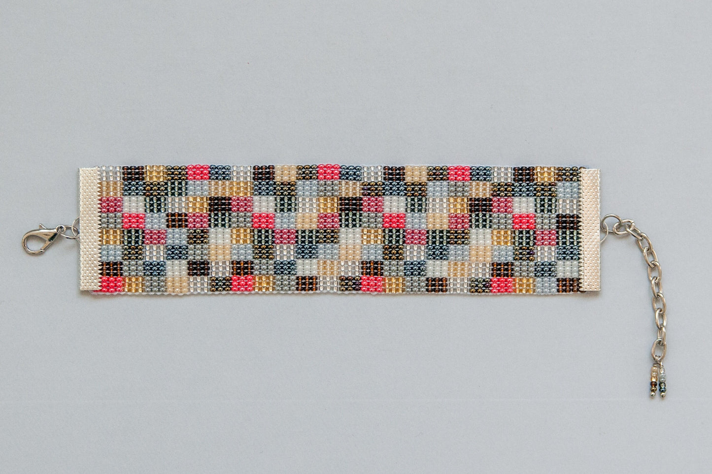 Handmade Armenian Bead Bracelet Grandmas Patchwork Design Red White Beige Pink Blue Gift for Her