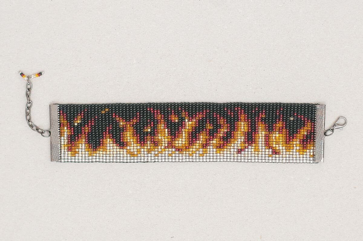 Blue and Orange Handcrafted Fire Design Bracelet - Unique Armenian Jewelry TM - 100 Handmade in Armenia - Perfect Gift for Her