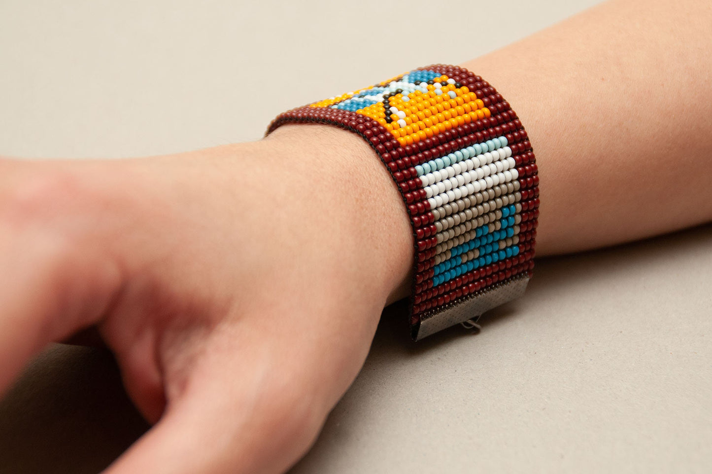 Handmade Multicolor Geometric Bracelet Gift from Armenia Red Orange Aqua Blue White Black Gray Beads Armenian Bracelet
