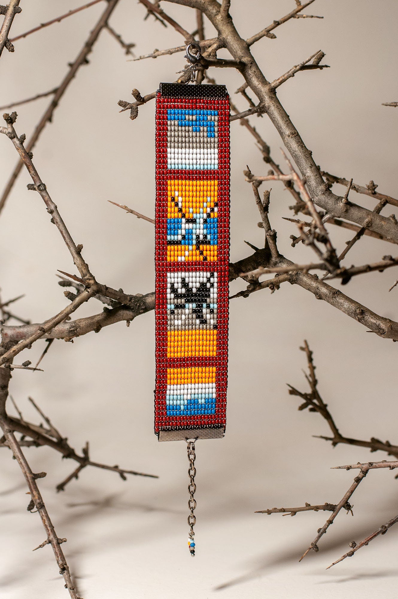 Handmade Multicolor Geometric Bracelet Gift from Armenia Red Orange Aqua Blue White Black Gray Beads Armenian Bracelet