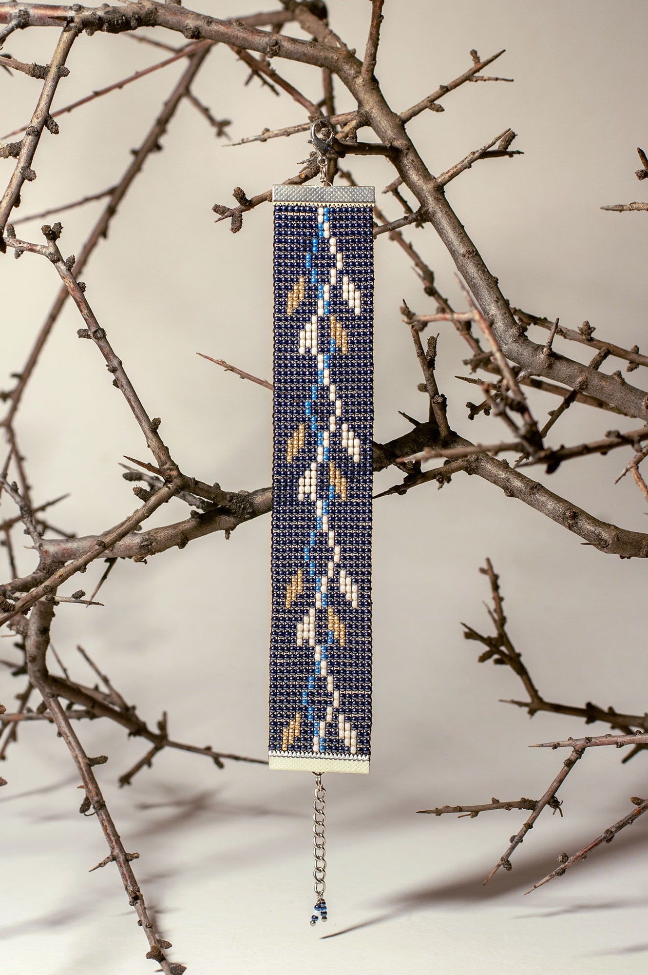 Armenian Beaded Bracelet Blue Aqua Gold and White Handmade in Armenia Armenian Gift and Art
