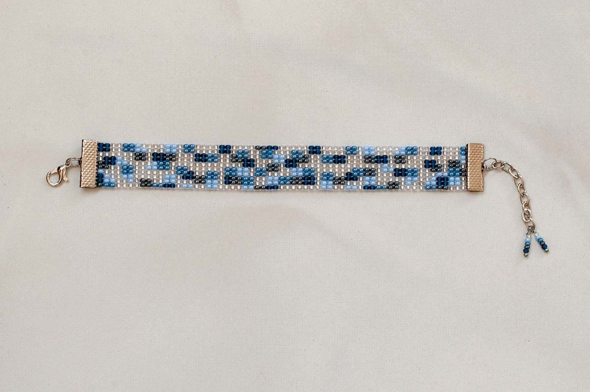 Handmade Beaded Armenian Bracelet in White Blue Aqua and Clear Arts from Armenia Great Gift