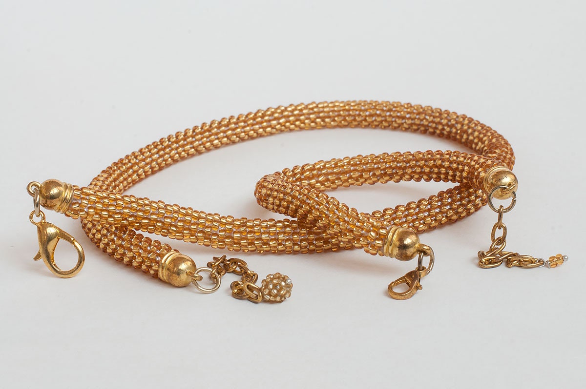 Golden Rope Beaded Necklace and Bracelet Set - Luxurious Set - Formal Setting, Wedding, Prom, Bridal Jewelry - Mother of the Bride \ Groom