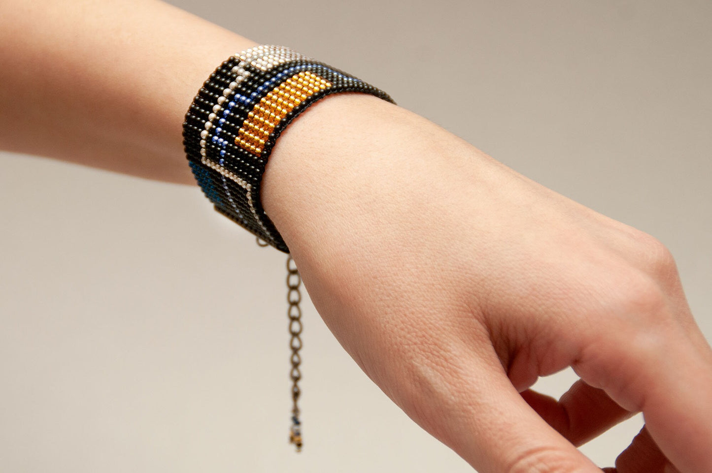 Armenian Circuit Bead Bracelet in White Black Blue Gold and Aqua Handmade Gift for Her Circuit Design Pattern 100 Handmade in Armenia