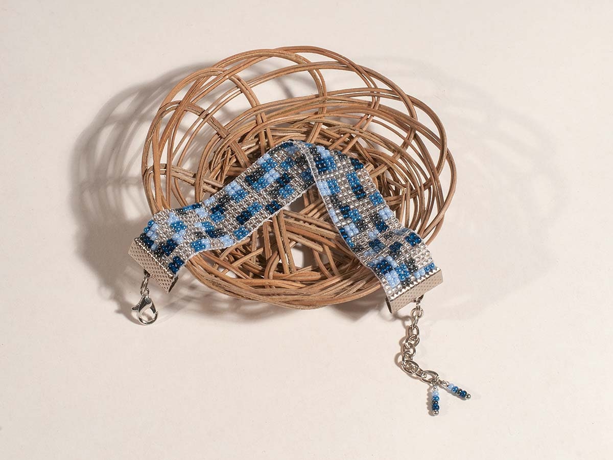 Handmade Beaded Armenian Bracelet in White Blue Aqua and Clear Arts from Armenia Great Gift