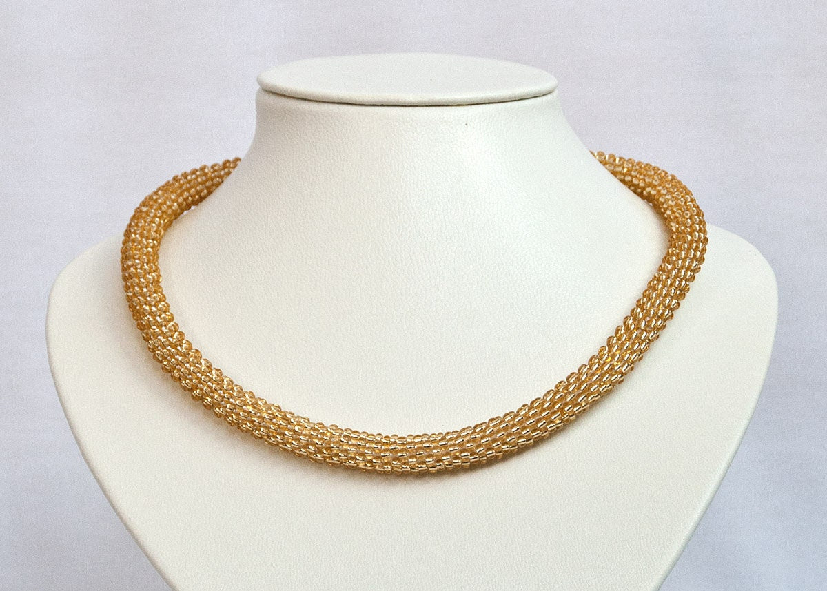 Golden Rope Beaded Necklace and Bracelet Set - Luxurious Set - Formal Setting, Wedding, Prom, Bridal Jewelry - Mother of the Bride \ Groom