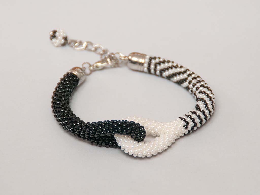 Knot Rope Necklace, Black and White, Pattern Necklace, Trendy Evening Necklace, Statement Necklace, Ombre Necklace, Wedding Necklace