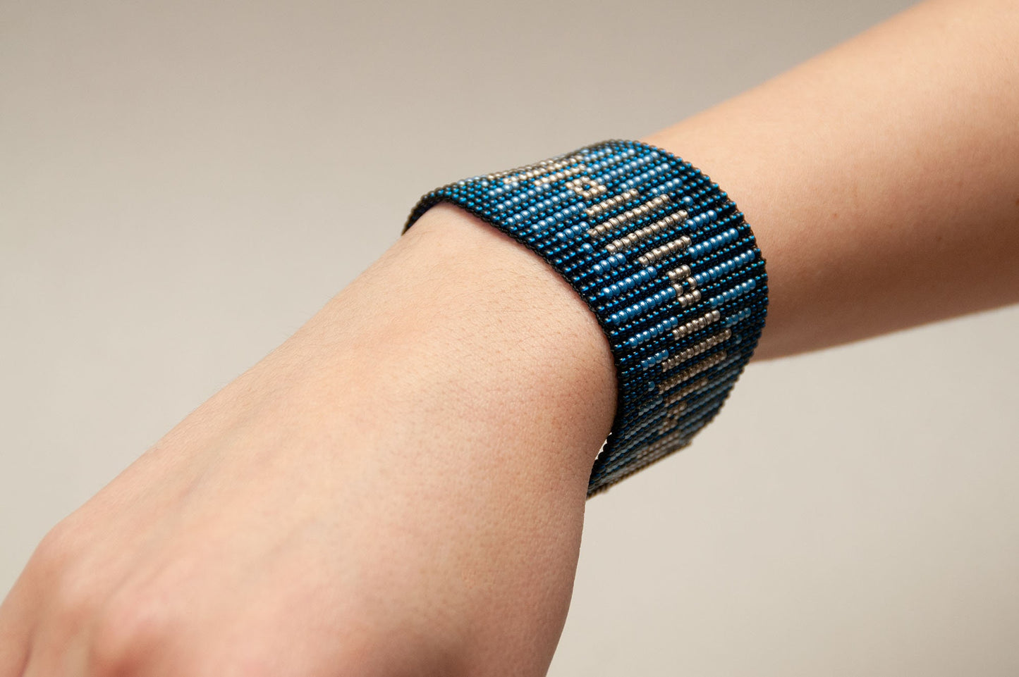 Royal Blue Beaded Cuff Bracelet - Midnight Blue Armenian Gift - Contemporary Modern Style