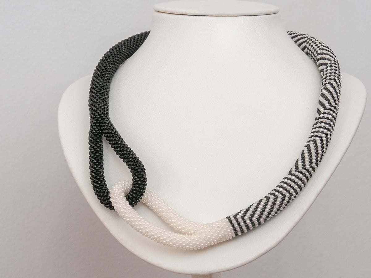 Knot Rope Necklace, Black and White, Pattern Necklace, Trendy Evening Necklace, Statement Necklace, Ombre Necklace, Wedding Necklace