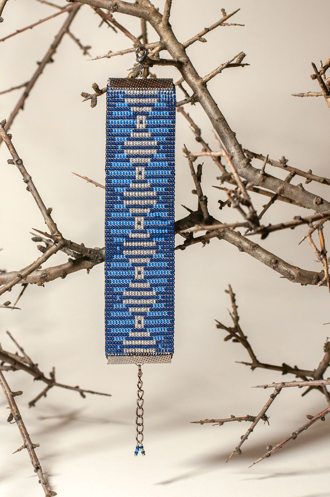 Royal Blue Beaded Cuff Bracelet - Midnight Blue Armenian Gift - Contemporary Modern Style