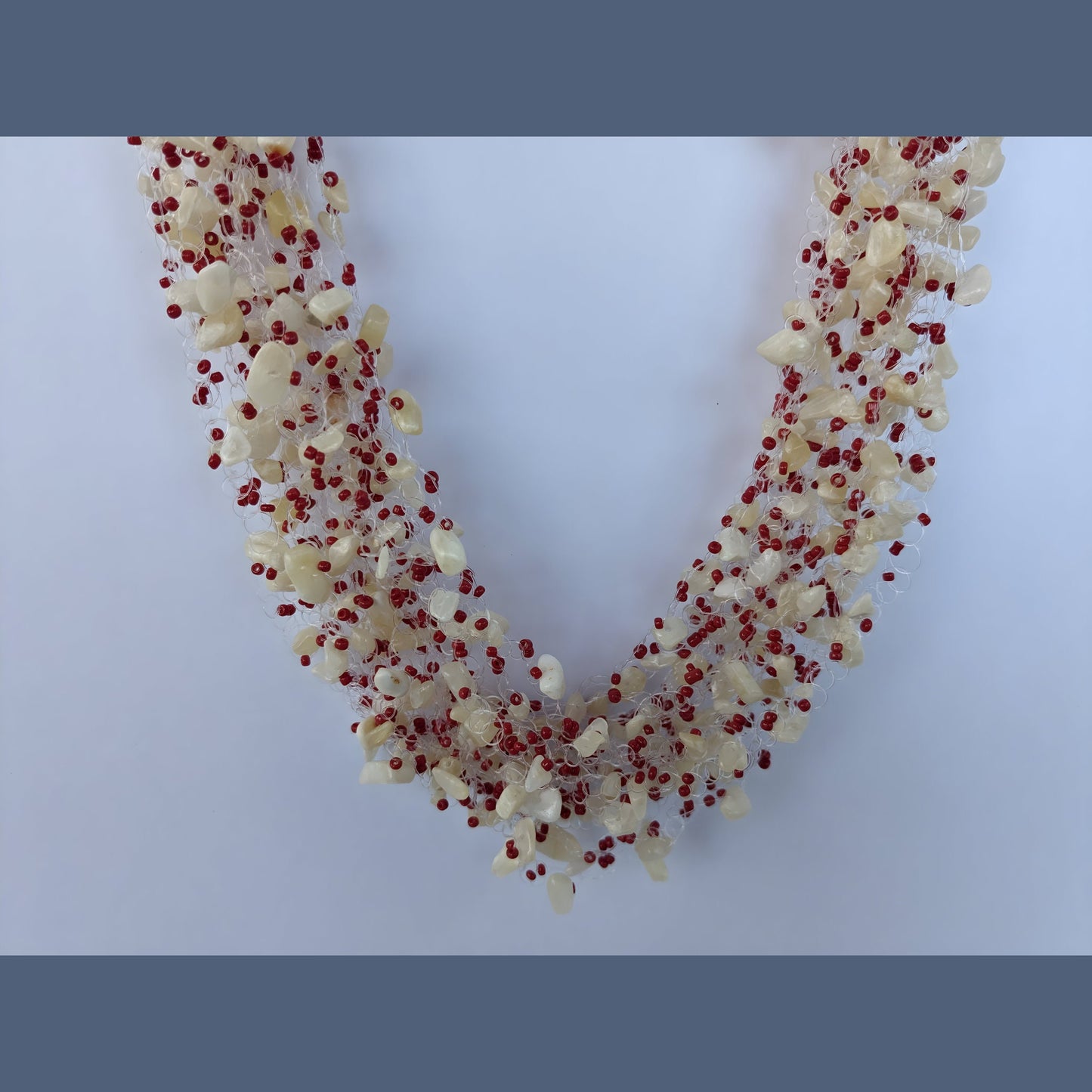 Red and White Natural Stones and Beads Air Necklace - Bridal Jewelry - Handcrafted Elegance - Unique Statement Piece for Special Occasions
