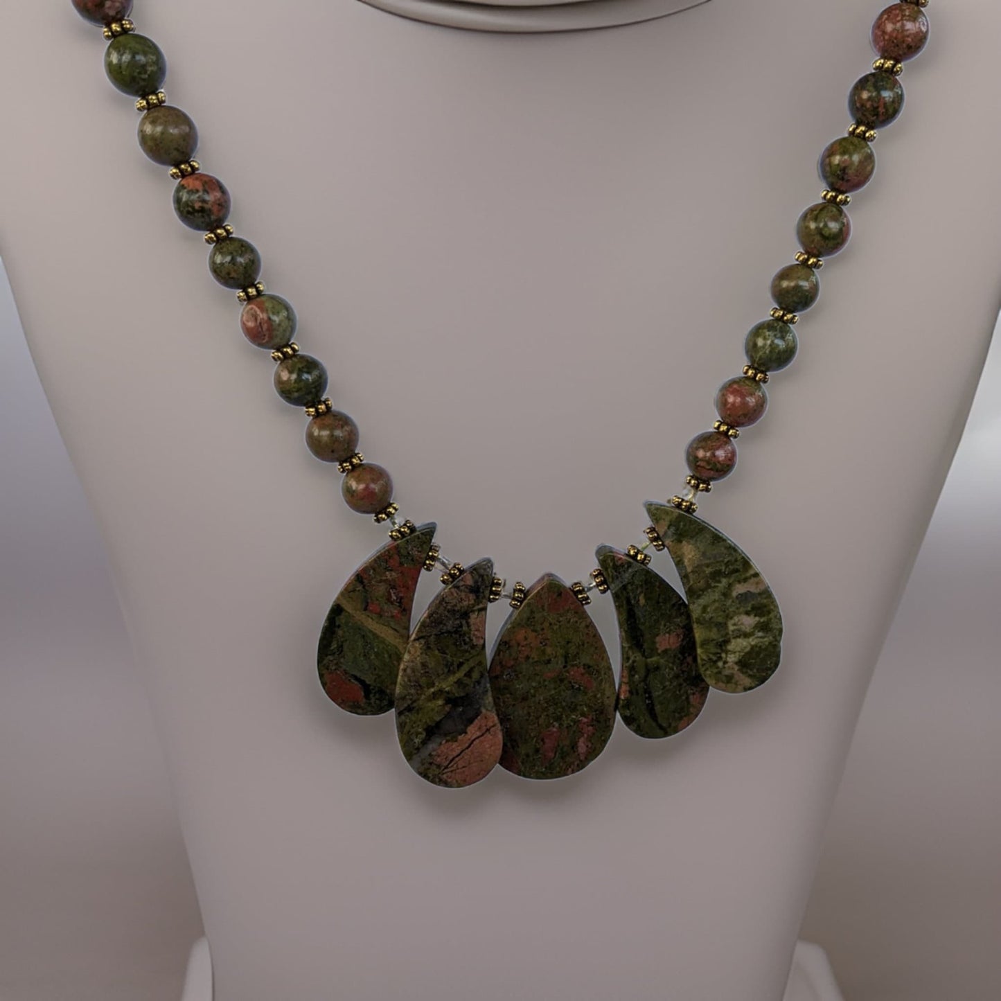 Olive Green Natural Stones Boho Chic Beaded Necklace Pendant - Statement Necklace - Bohemian Jewelry - Earthy Green Gemstone - READY TO SHIP