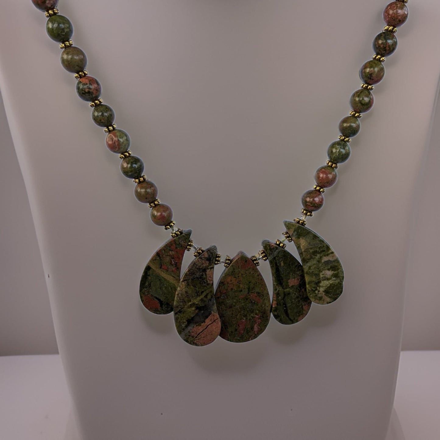 Olive Green Natural Stones Boho Chic Beaded Necklace Pendant - Statement Necklace - Bohemian Jewelry - Earthy Green Gemstone - READY TO SHIP