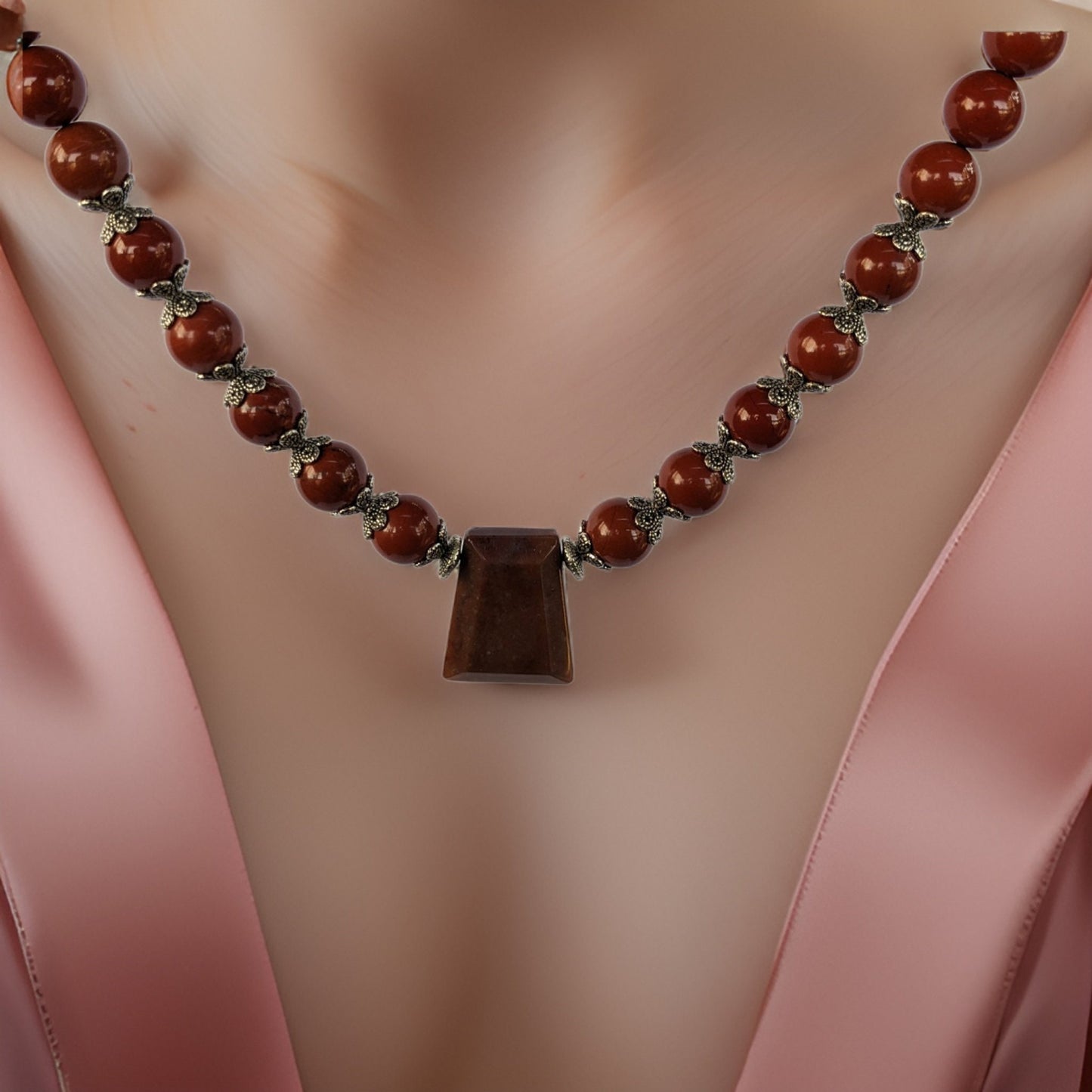 Rich Brown Agate Statement Beaded Necklace with Pendant - Brown Fall Fashion, Earthy Jewelry, Elegance, Chestnut Brown, One-of-a-Kind Piece