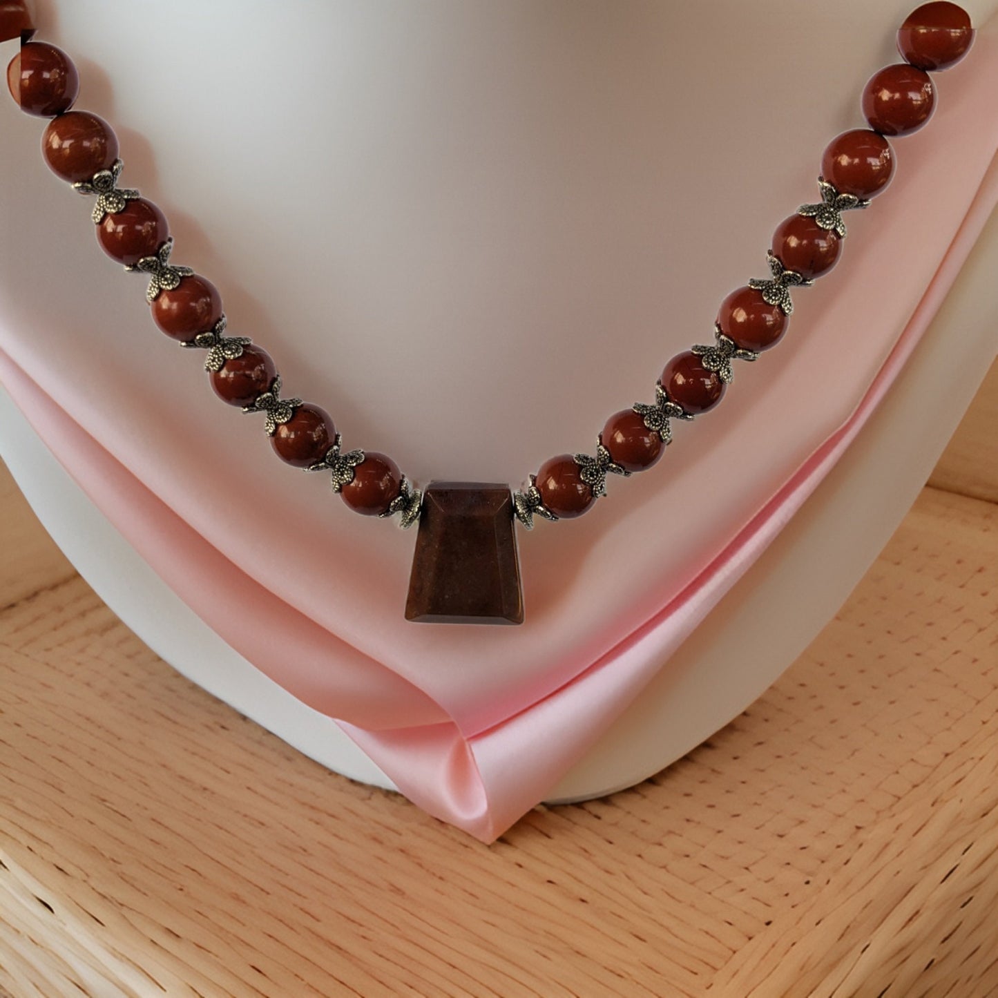 Rich Brown Agate Statement Beaded Necklace with Pendant - Brown Fall Fashion, Earthy Jewelry, Elegance, Chestnut Brown, One-of-a-Kind Piece