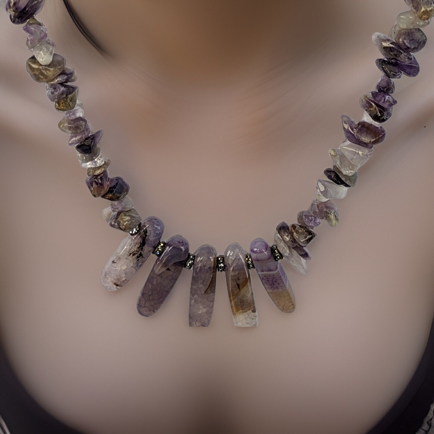 Earthy Purple Jade Beads Necklace with Chandelier Earrings Set - One-of-a-Kind Jewelry - For Any Occasion - Express Shipping Available