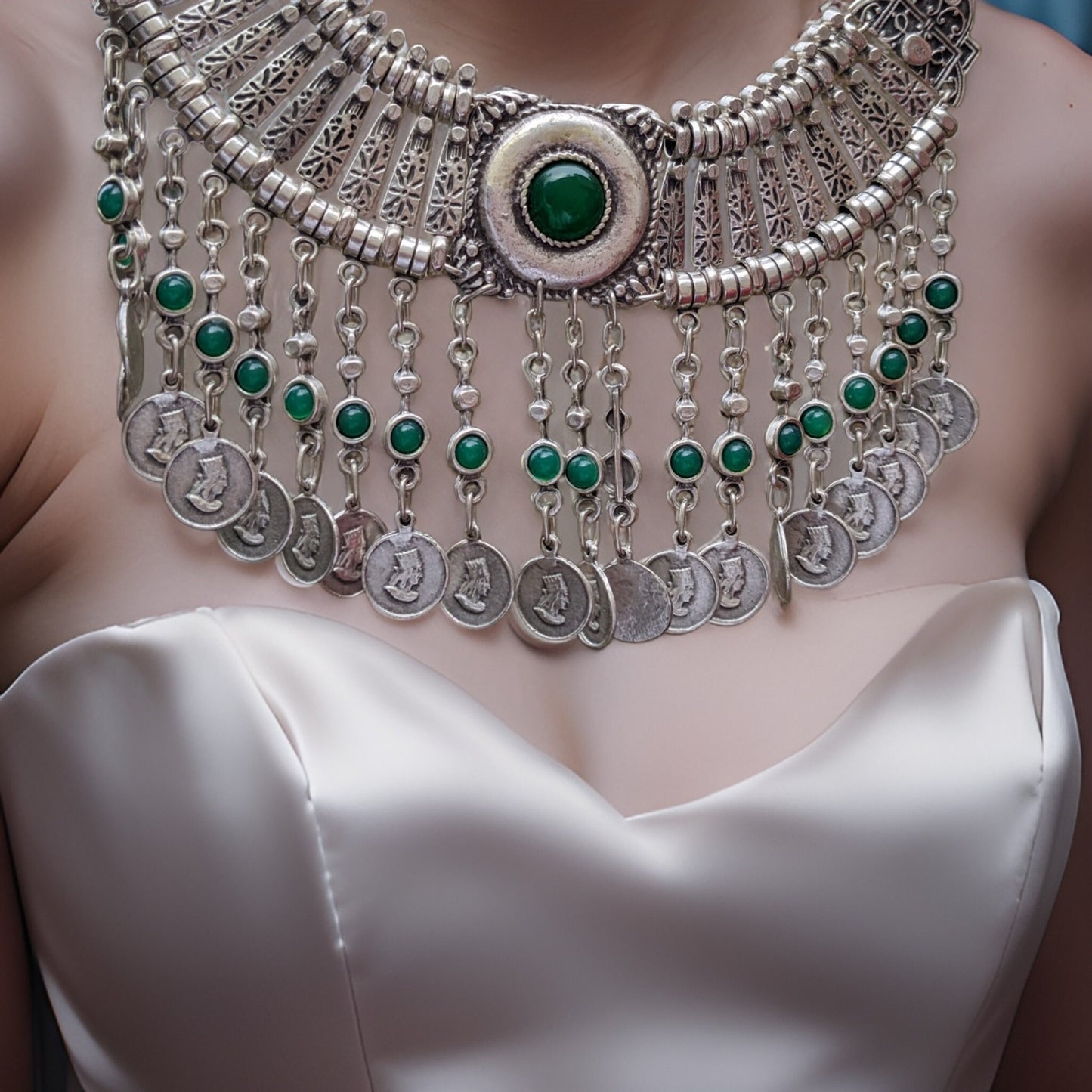 Armenian King Tigran Coin Statement Necklace with Natural Green Stone - Bohemian Primitive Style - Unique Handcrafted Jewelry - Etsy