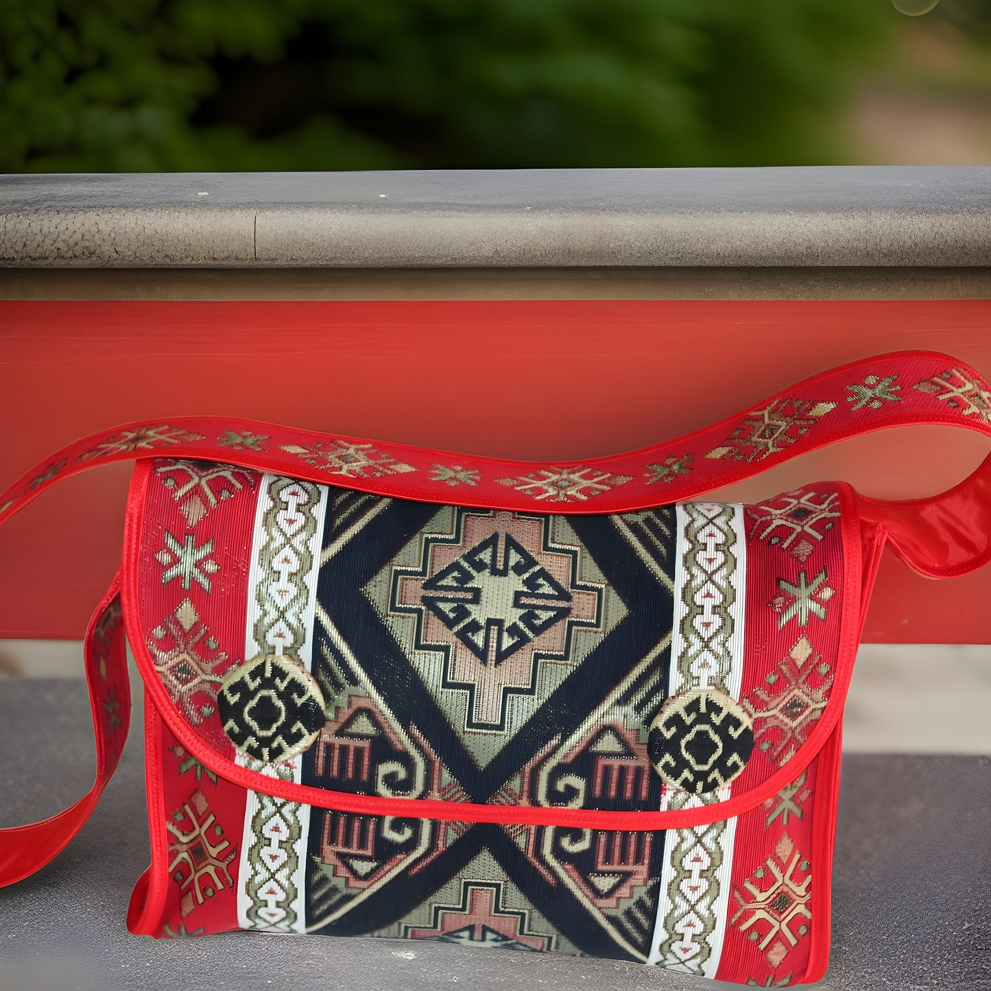 Red Armenian Motifs Cross Body Bag - Authentic Armenian Traditional Gift - Boho Ethnic Purse - Stylish and Original Shoulder Bag