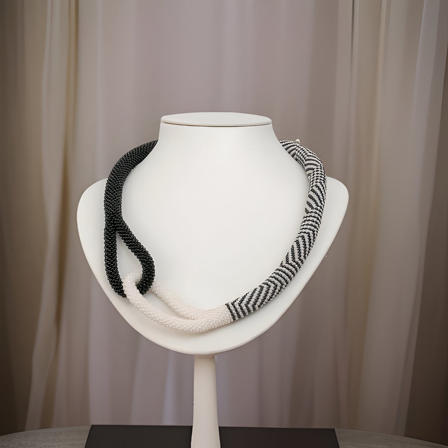 Knot Rope Necklace, Black and White, Pattern Necklace, Trendy Evening Necklace, Statement Necklace, Ombre Necklace, Wedding Necklace