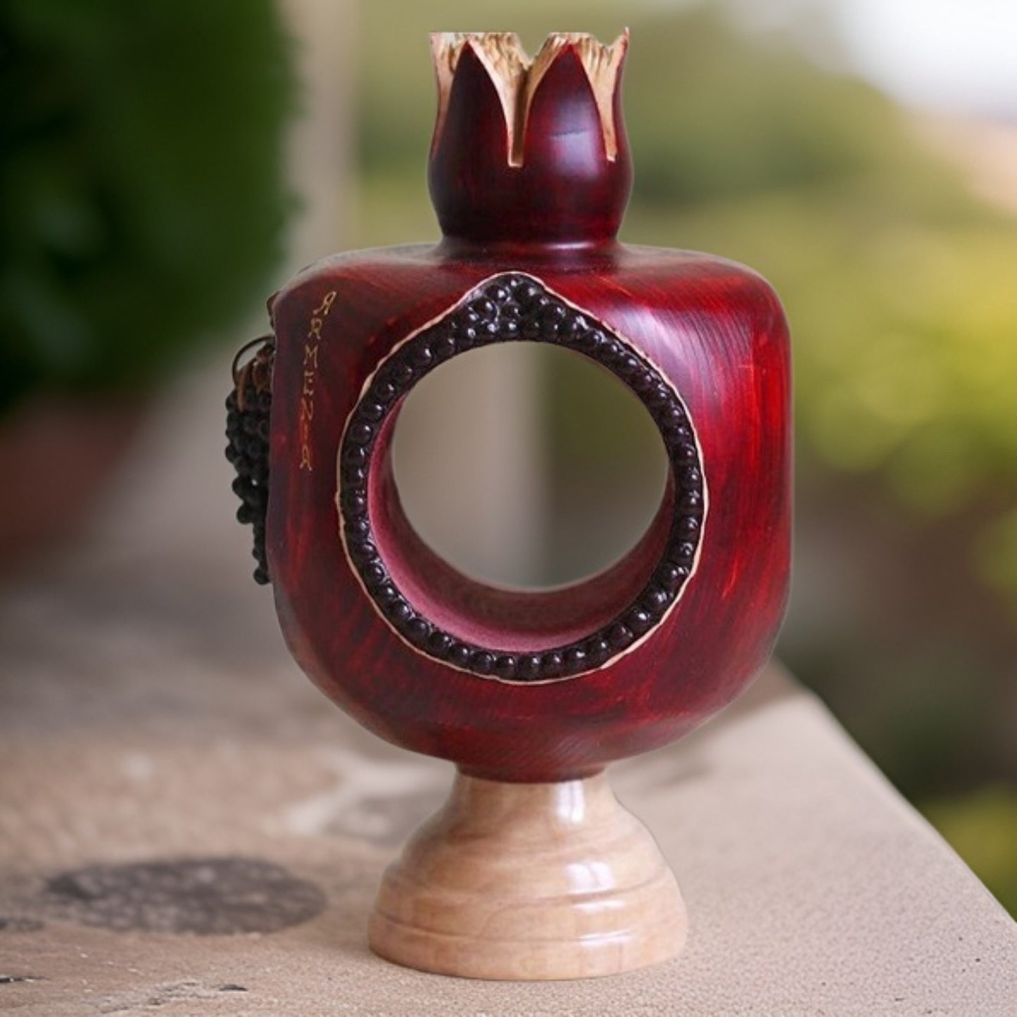 Armenian Pomegranate Wooden Wine Holder - Armenian Art - Wine Stand - Armenian Grapes - Armenia Symbol Gifts - Man Cave Gift - Home Decor