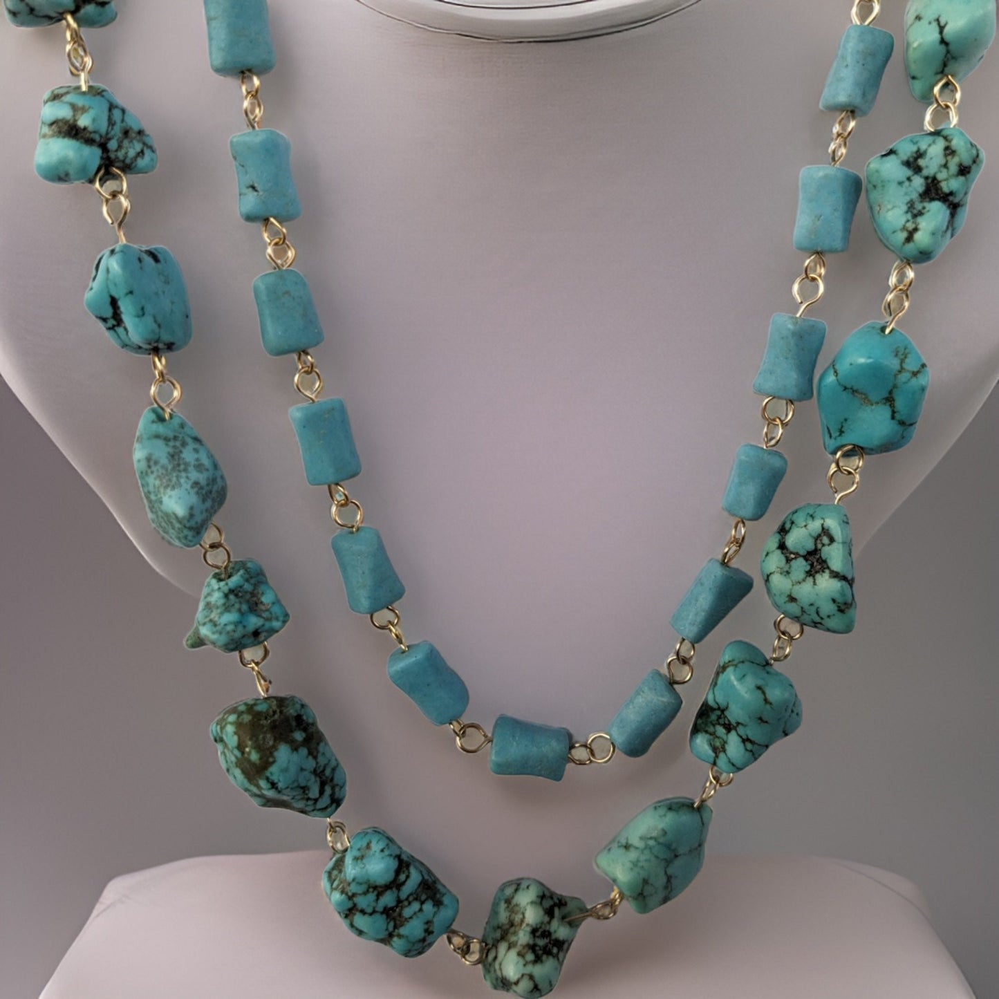 Natural Stones Shades of Blue & Sky Blue Beaded Statement Necklace - One of a Kind Handcrafted Jewelry - Unique Boho Chic Fashion Accessory