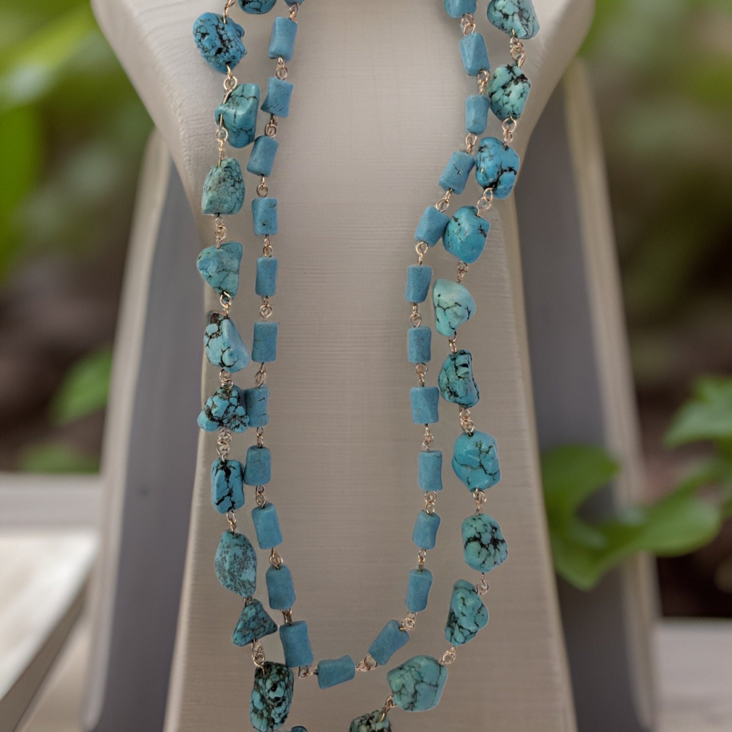 Natural Stones Shades of Blue & Sky Blue Beaded Statement Necklace - One of a Kind Handcrafted Jewelry - Unique Boho Chic Fashion Accessory