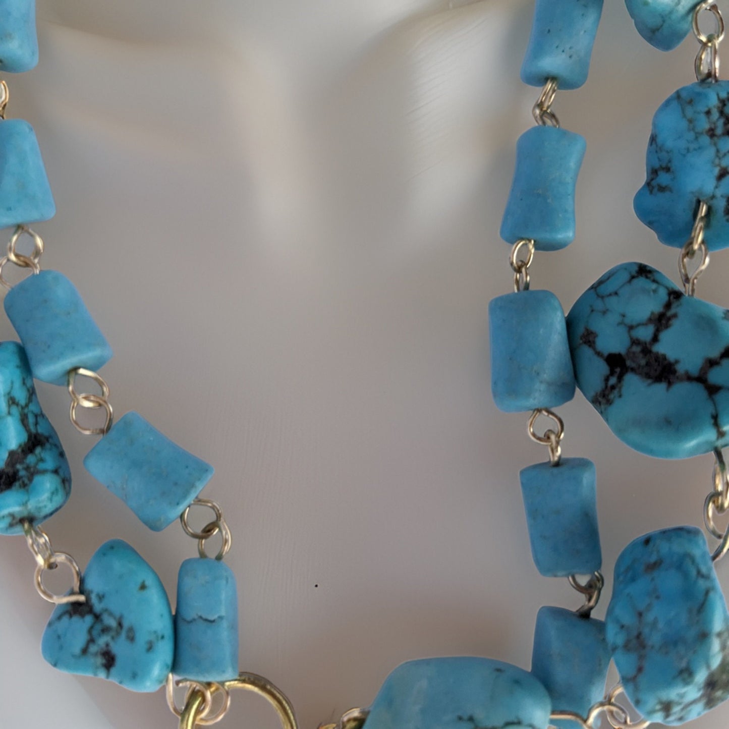 Natural Stones Shades of Blue & Sky Blue Beaded Statement Necklace - One of a Kind Handcrafted Jewelry - Unique Boho Chic Fashion Accessory