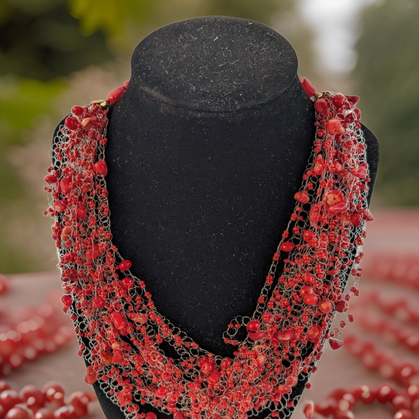 Dark Orange Stone Fragments Necklace - Fall Trend Handcrafted Jewelry - Unique Boho Chic Accessory for Autumn
