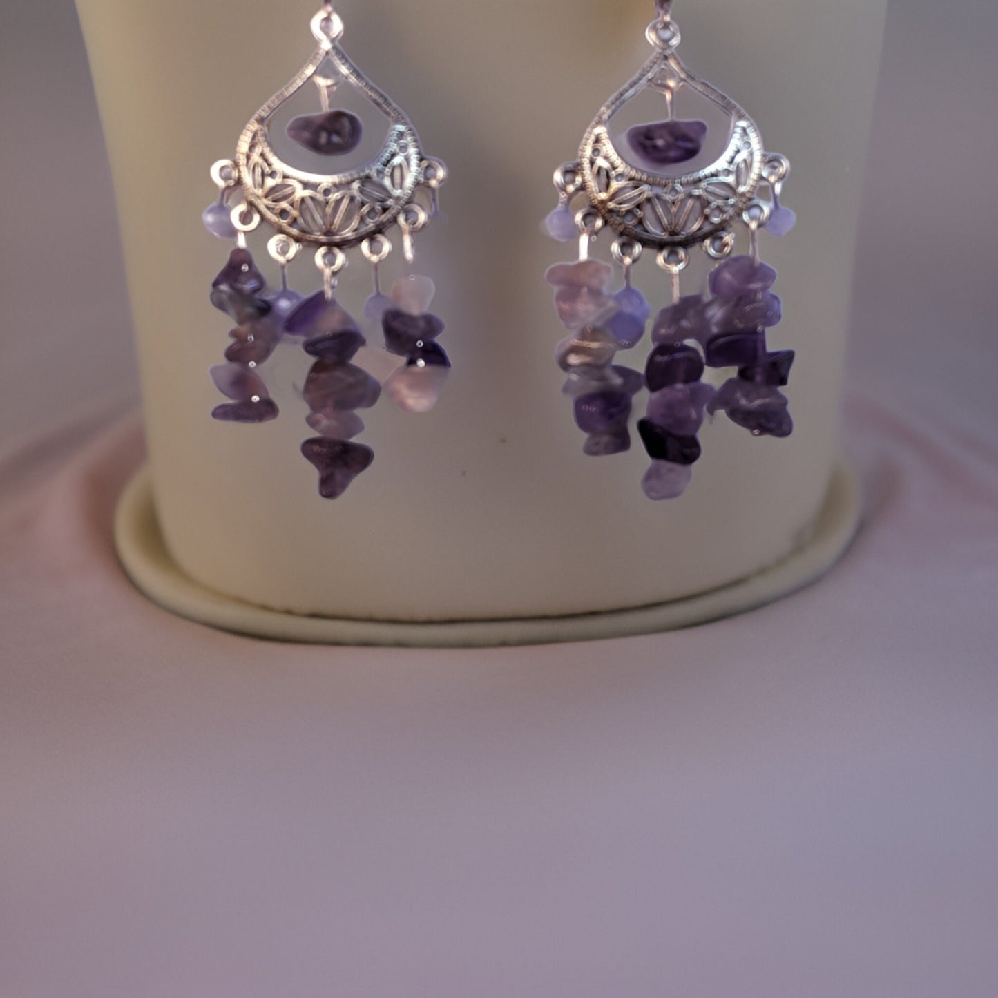 Earthy Purple Jade Beads Necklace with Chandelier Earrings Set - One-of-a-Kind Jewelry - For Any Occasion - Express Shipping Available